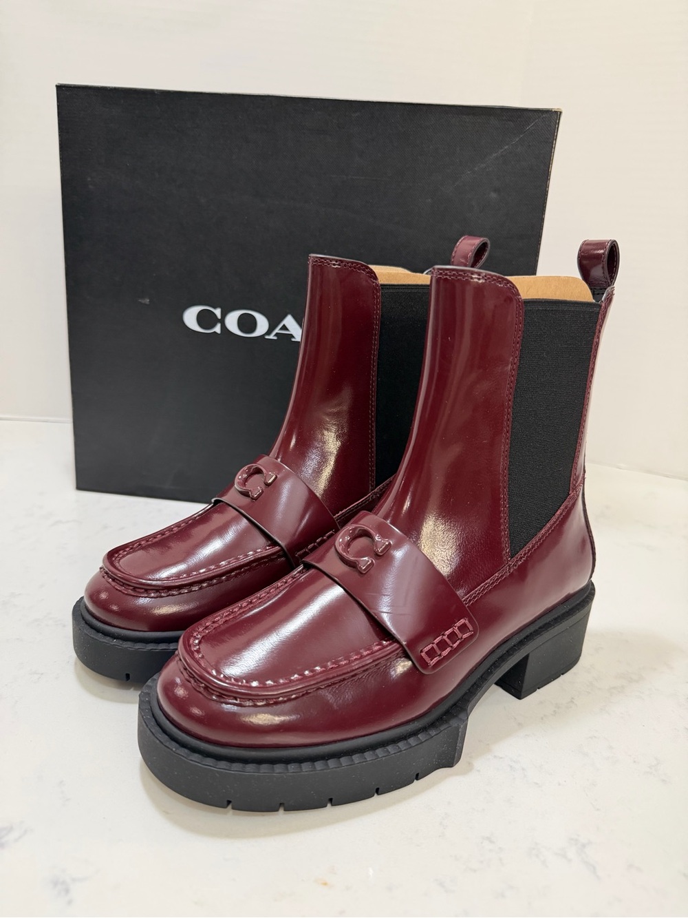 Authentic Coach Retail Burgundy Leather Chelsea Booties - Picture 3 of 13
